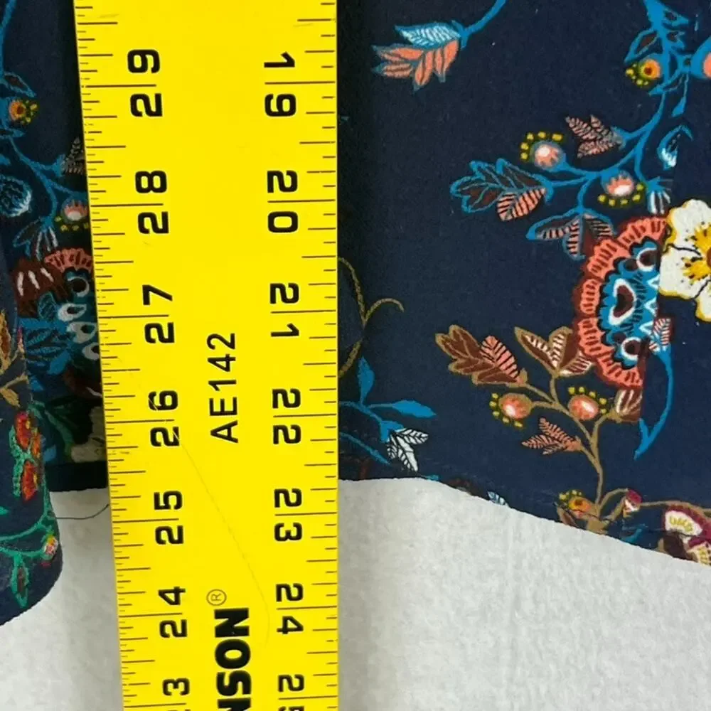 Haute Monde Blouse Womens Size XL Navy Floral Short 3/4 Sleeve Back Zip